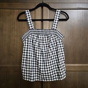 J Crew Gingham Tank Top Small 100% Cotton Coastal Preppy Classic Navy Summer